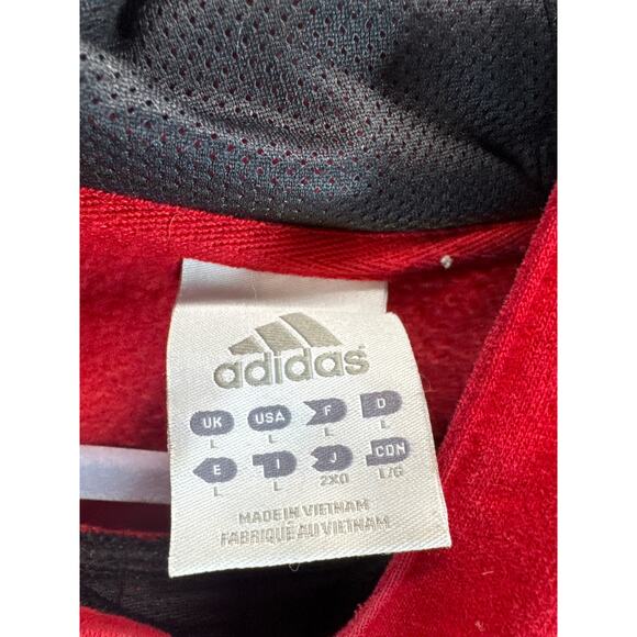 Adidas Hoodie Sweatshirt Mens Red Y2K Vintage Pullover 3 Stripes Size Medium - Picture 4 of 6